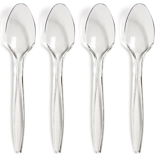 300 X Reusable Clear Plastic Spoons - Heavy-Duty - BPA Free Tableware and Dinnerware - Transparent Color Spoons Perfect for Indoor/Outdoor Parties, Picnic, BBQ, Takeaways