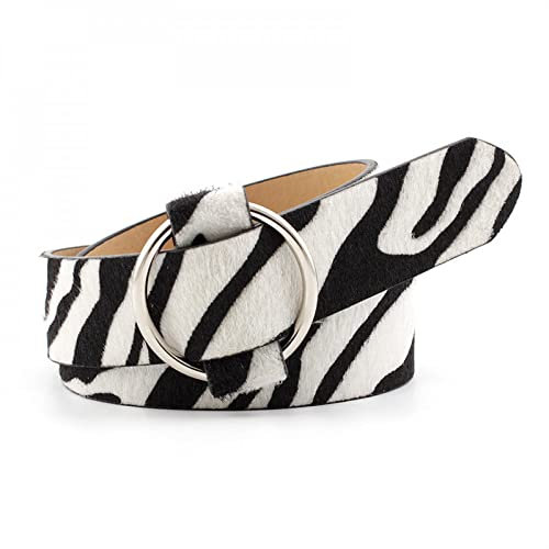NOYOTA Damengürtel, Taillengürtel, Ring-Bucke-Gürtel for Frauen, Leopard, Schlange, Zebra, Leder, Silber, Ringschnalle, Gürtel for Damen, weibliche Taillengürtel (Color : Zebra, Size : 105CM)