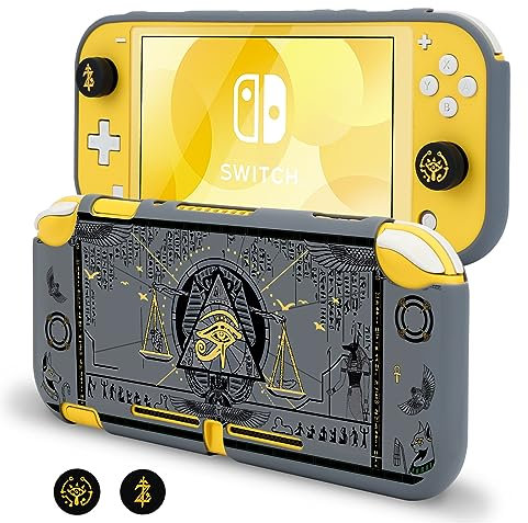 DLseego Coque pour Switch Lite,Souple Slim Coque de Protection avec Capuchons Poignée de Pouce,Cool Étui de Protection Cover Design Anti-Rayures et Absorption des Chocs,Doré Œil