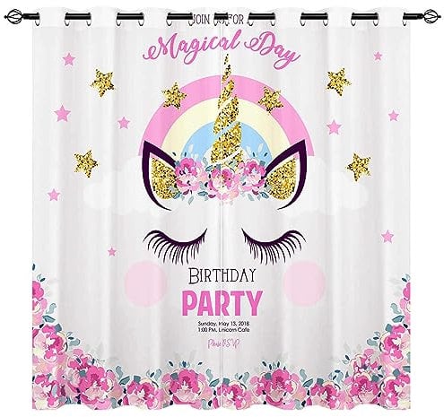 YUANZU Einhorn Vorhänge Mädchen Wimpern Geschlossene Augen Ösen Gardinen Blickdichte Vorhang Kälteschutz Blackout Curtain Mädchenzimmer Schlafzimmer Verdunkelung Fenster, 2 Stück, H 260 x B 140 cm