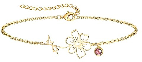 YeGieonr Armband Damen Gold, Geburtsblume＆Geburtsstein Edelstahl Armband, Goldene Armbänder für Frauen, Schmuck Geburtstagsgeschenk für Frauen Mutter Tochter