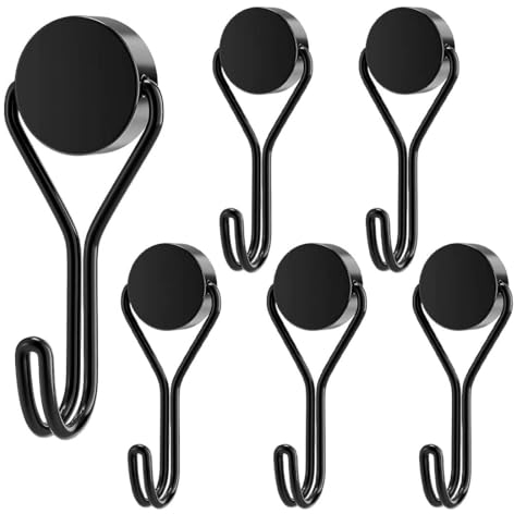 JOCXZI Ganchos magnéticos - 6 unidades, extrafuertes, para cocina, gadgets, dormitorios, taquillas, oficina, frigoríficos, colgar luces decorativas, barbacoa, herramientas de jardín(negro)