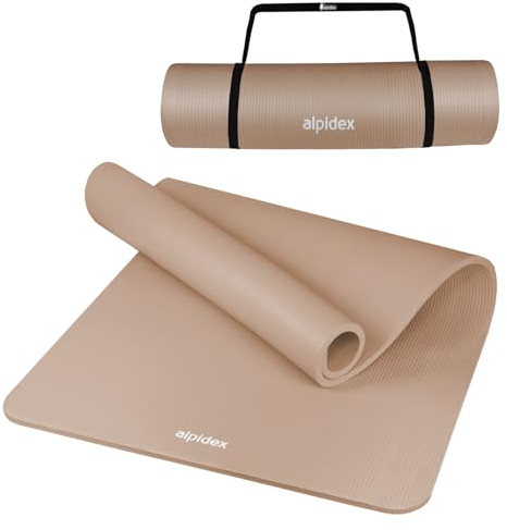 ALPIDEX Tappetino Yoga Extra Spesso 1,5cm Tappeto Fitness NBR 3 Larghezze E-Book Antiscivolo Cinghia Trasporto Aerobica Palestra Ginnastica Pilates Allenamento Casa, Cream, 190 x 100 x 1.5 cm
