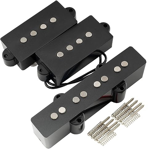 Artec POA4-JOA4 Alnico 5 Vintage Tone PJ-Bass Tonabnehmer Hals Steg Pickups Set für 4-Saiter P/J-Bass E-Bass, Schwarz