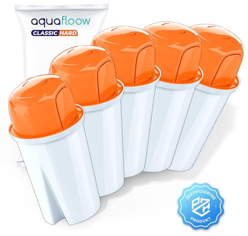 Aquafloow ClassicHard Wasserfilter für Wasserfilter Kanne, Filterkartusche, Wasser Filtersystem zur Reduzierung von Kalk, Chlor | Ersatz für Dafi Classic, AGD+, Brita Classic, Laica – 5 Stück