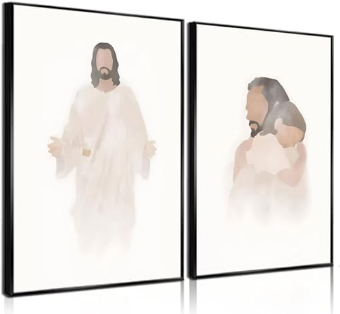 MHYIDUT Christliche religiöse Wandkunst Jesus Umarmung Kinder Kunstdrucke Poster einfache Wanddekoration Bilder Jesus Portrait Leinwand Kunstwerk Christus Gemälde Wohnzimmer Schlafzimmer Kirche Dekor