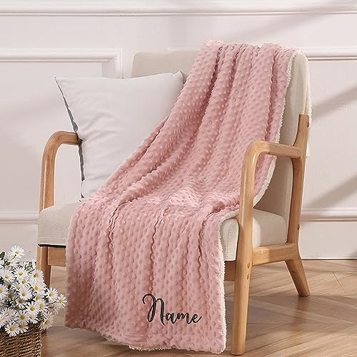 Babybohne Plüschdecke, personalisierter Name, doppellagig, verdicktes Lamm-Fleece, Sofa, Baumwolldecke, individuell bestickt, Babydecke (Bohnenrot, 150 x 200 cm)