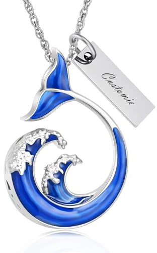 QGJNSGC Urnen-Halsketten für Asche, blaue Ozeanwelle, Feuerbestattung, Schmuck, Asche, Halskette für Damen und Herren, Einäscherungsanhänger, geliebter Mensch, Gedenkschmuck
