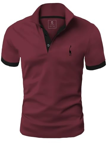 GLESTORE Kurzarm Poloshirt Herren T Shirt Männer Hemd Herren T-Shirt Sommer Polo Shirt Dunkelrot&Schwarz XL