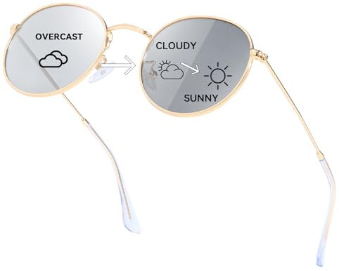 TJUTR Photochrome Sonnenbrille polarisierte Herren Runde für Autofahren, UV 400 Schutz, Metallrahmen Design