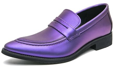 Scarpe Eleganti da Uomo Oxford Slip On Punta a Punta Grembiule in Pelle vegana Mocassino Penny Suola in Gomma Antiscivolo Antiscivolo Low Top Working (Color : Purple, Size : 42 EU)