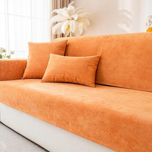 GKXLH Neue wasserdichte Sofa überzug - Weiche Chenille Sofa Sitzkissenbezüge, rutschfeste Sofabezug waschbar 1 2 3 4 Sitzer Couch überzug für Sektionssofa, Sofaüberwürfe L Form (Orange, 70x210cm)
