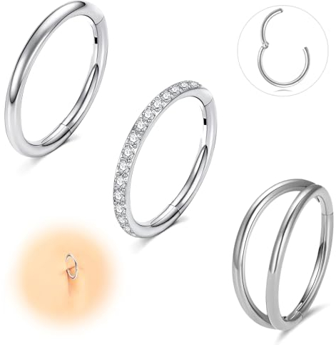 ESHIONER G23 Titan Nasenpiercing Ring Nasenring Helix Piercing Conch Ohr Septum Piercing Nostril Tragus Segmentring Daith Clicker lippenpiercing Silber 16G 10MM CZ Hypoallergen Nose Ringe