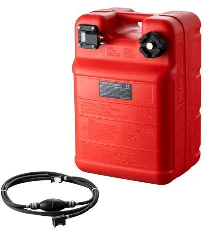 VEVOR Marine Fuel Tank, 6.34 Gallon/24L, Portable Boat Fuel Gas Tank for Outboard Engine Boats, Plastic Outboard Marine Boat Fuel Tank with Hose, Easy to Carry for Yacht, Fishing Boat, Deck Boat, Red
