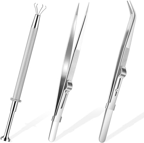 Ouligay Pinza per piercing a sfera, 3 pezzi, pinza per piercing a sfera, strumento per pick-up, pinzette per artiglio, pinzette a punta, curvo per pietra, diamanti, gioielli, perle, orologi