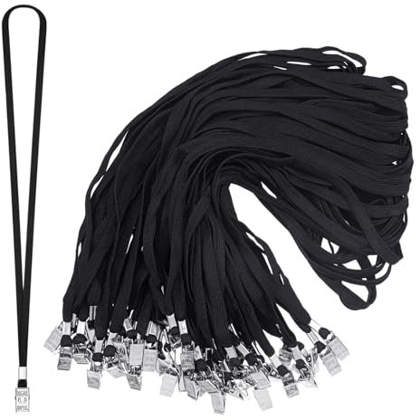 XHDA 100 cordones negros para cuello, cordones porta tarjeta de identificación, cordón con clip de metal para soporte de tarjeta de identificación