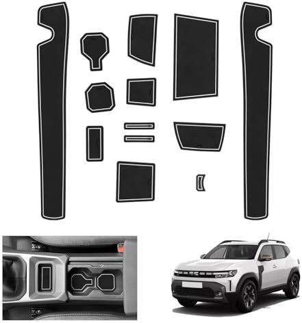 GAFAT Dacia Duster 3 2024 Non-Slip Rubber Mats - Centre Console Cup Holder & Door Seam Mats, White