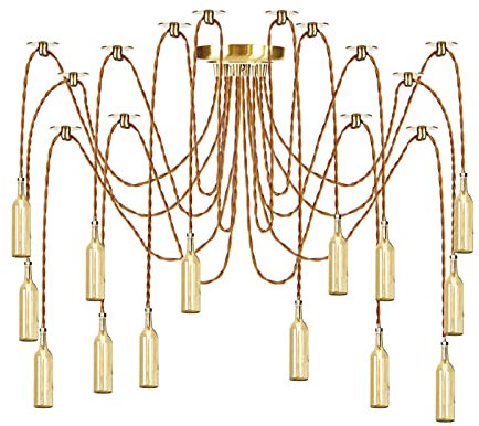 HNVBDOPAE Lampes Suspendues Avec Abat-Jour En Verre de Bouteille, Plafonnier Suspendu Réglable En Hauteur, Éclairage de Lustre Moderne En Laiton Doré Pour Îlot de Cuisine, Salon, 8 Lumières/14 Lumière