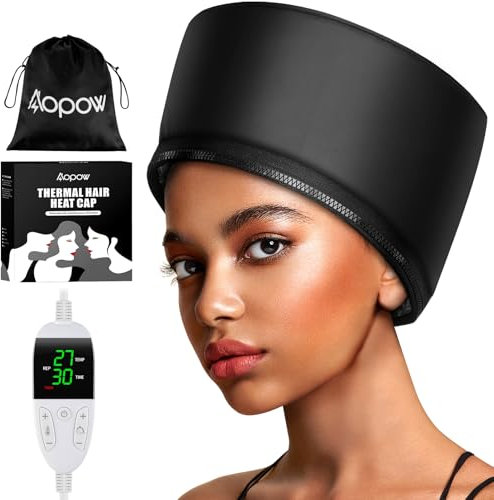 Heizhaube für Haare Dampf Pflege - Haardampfer für natürliches Haar, Thermo-Dampfkappe für den Heimgebrauch für schwarzes Haar, Tiefenpflegespülung mit 9-Gang-Zeiteinstellungen, Schnellheizkappen