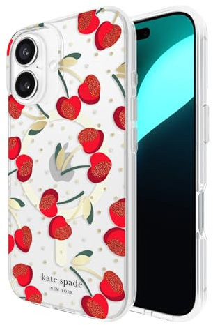 kate spade new york Schutzhülle für iPhone 16 – kompatibel mit MagSafe – Designer-Handyhülle – Cherry Dot Gems