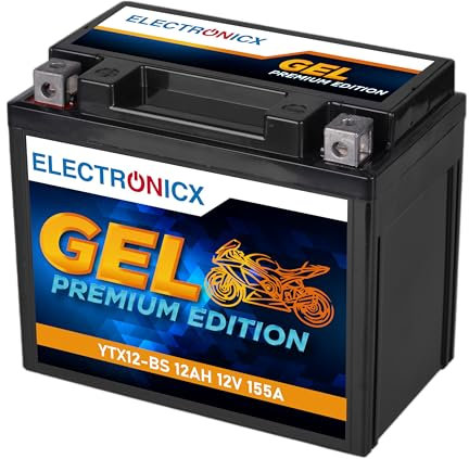 Electronicx YTX12-BS GEL Motorradbatterie 12V 12Ah – Wartungsfrei, Rüttelfest, +30% Startleistung – Perfekt für Motorräder, Roller & Quads – Hohe Kapazität, Ideal für ABS-Systeme