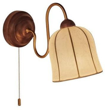 LOGT Innen Holz Wandlampe mit Schalter Vintage Wandleuchten Beige Stoffschirm mit Zugschalter Wandbeleuchtung Retro Industrial Deko Nachttischlampe Metall E12 für Schlafzimmer Wohnzimmer Treppen
