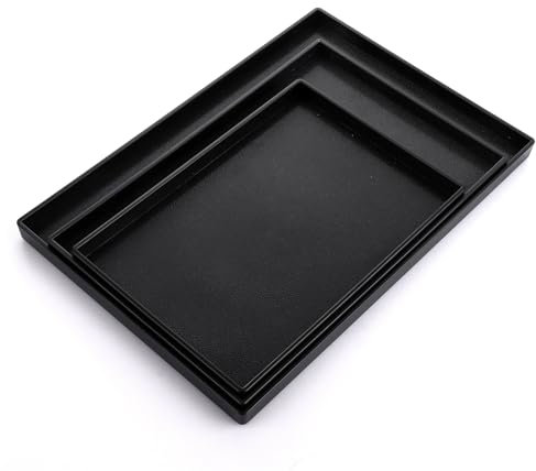 WOPPLXY Rectangular Serving Tray Set of 3, Reusable Plastic Serving Black Tray, Snack Dinner Kitchen Trays for Food Serving