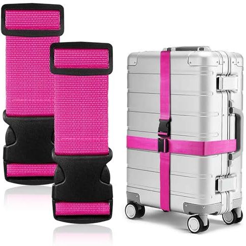 Tatxmalv 2 Stück Koffergurte, Einstellbare rutschfeste Kofferbänder, Koffer Zubehör für Schnell Erkennen Koffer (Rosa)