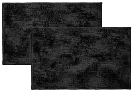 Allure Pack of 2 Chenille Bobble Bath Mat Non Slip 50 x 80cm - Soft, Absorbent, Easy Care (Black)