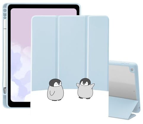 AdorableWhimsy Cartoon-Pinguin-Schutzhülle für iPad A16 11. Generation 2025 11 Zoll / iPad 10. Generation 2022, 27,7 cm (11 Zoll), mit Stifthalter, faltbar, blaues Leder, niedlich, transparent