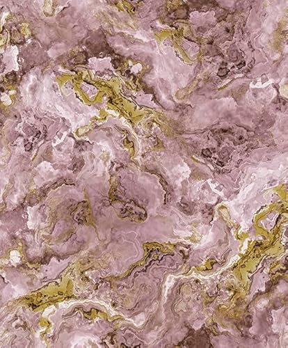 WPE® Heavyweight Vinyl Wallpaper – Liquid Marble Design in Pink & Heather Gold Colourway, Textured & Washable, Luxury Finish for Living Room, Bedroom or Feature Walls – Durable & Easy to Hang 62542