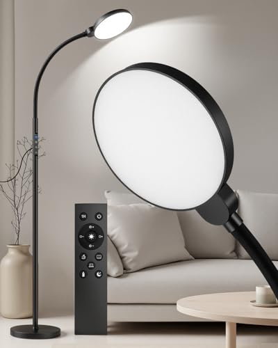 KALAHOL LED Floor Lamp, 360% Adjustable Gooseneck 15W Anti-Blue Light Damage Floor Lamp, 9 Brightness & 5 Color Temperature, Remote & Touching Control Standing Lamp for Living Room Study Office