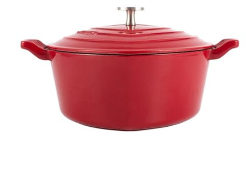 HAJHI Enameled Cast Iron Dutch Oven Heart-Shaped Soup Making Casserole Pot with Lid Dual Handles Nonstick for Gas Induction Stoves(Heart Red 22CM)