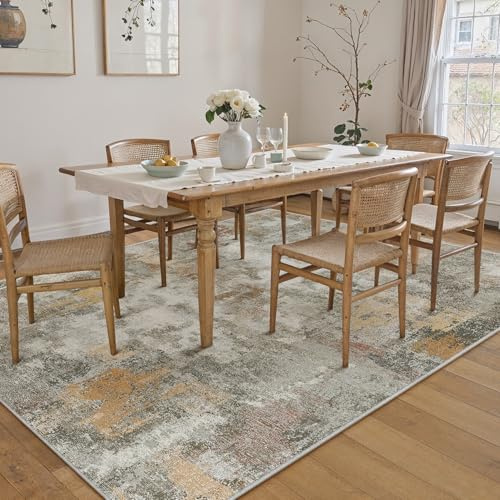 PureCozy Abstraktes Teppich Wohnzimmer 160x230cm rutschfest Kurzflor Kunstwolle Schlafzimmer Teppich Waschbar Minimalistisch Bettvorleger Teppiche Orange-Grau für Wohnzimmer Schlafzimmer Bereich Dekor