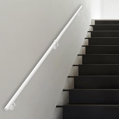 Lanmmraifc Corrimano per Scale da 1, 2, 3, 4, 5, 6 Metri, corrimano per Scale in Metallo Bianco, ringhiera, Tubo Tondo, Barra di Sicurezza Antiscivolo per Interni ed Esterni(300cm)