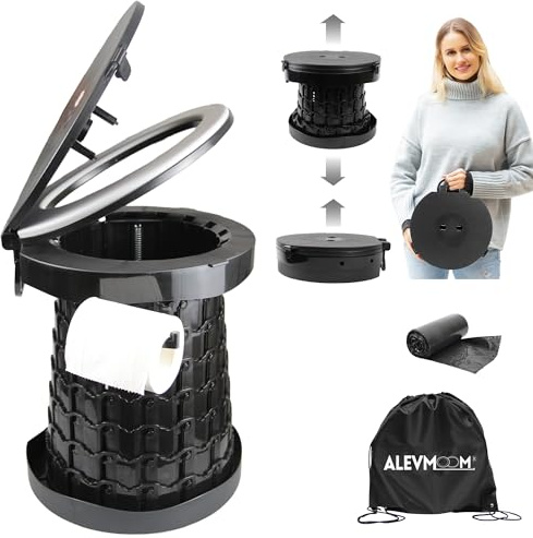 ALEVMOOM XXL Portable Toilets for Adults,Capacity 880lbs,19.7 H Adjustable Camping Toilet with Toilet Bags,Foldable Porta Potty for Camping, Hiking,Campervan,Travel,Car
