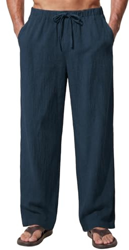 Enlision Pantalones Lino Hombre Verano Cintura Elástica Pantalones de Lino Hombre Casual con Bolsilos Ligeros S-2XL