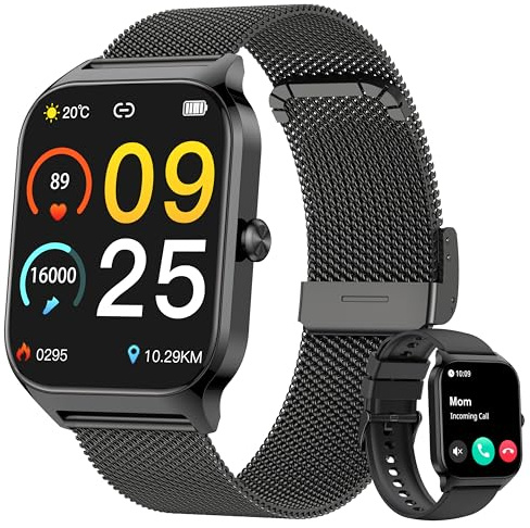 Popglory Smartwatch Uomo Donna Chiamate e WhatsApp, 1.85 Orologio Salute con Pressione Sanguigna, Frequenza Cardiaca, Sonno, 100+ Modalità Sportive Fitness Tracker, Contapassi, Regalo Android iPhone