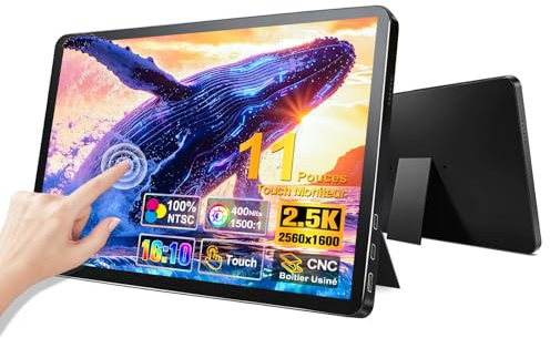 Missun Monitor Portátil IPS 11 Pulgadas QHD 2,5K 2560×1600, 100% NTSC, Doble USB-C y Mini HDMI, Soporte Integrado, Compatible VESA, Pantalla Externa para Portátil y PC