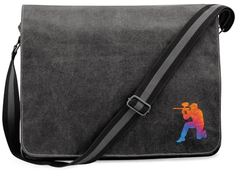 Huuraa Umhängetasche Paintball bunte Silhouette 14 Liter Black Canvas Laptoptasche Geschenkidee