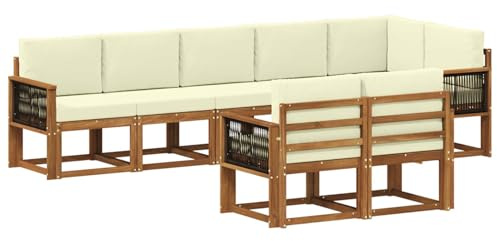 vidaXL Outdoor-Sofagarnitur mit Kissen 8 pcs Natur und Creme Polyester, Moderne Sofa für draußen, Gartenmöbel-Set, wetterfest, gemütliche Terrassen-Lounge