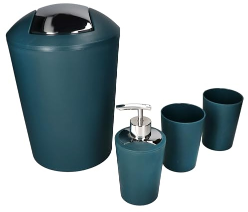 MamboCat Marta 4tlg Badezimmer Set I Petrol matt I Badaccessoires aus Kunststoff I 2X Zahnputzbecher, 1x Seifenspender & 1x Kosmetikeimer 5L I modernes Badset