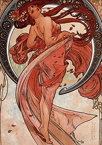 Notizbuch schön gestaltet mit Leseband - A5 Hardcover blanko - Jugendstil Motiv Tanz- 100 Seiten 90g/m² - FSC Papier: Notebook A5 - Art nouveau - Journal Hardcover blanko - Alfons Mucha