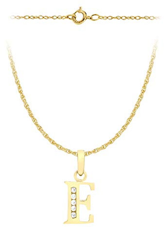 CARISSIMA Women's 9 ct Yellow Gold Cubic Zirconia 7 x 12 mm Initial E Pendant on 9 ct Yellow Gold 0.4 mm Prince of Wales Chain Necklace of Length 46 cm/18 Inch