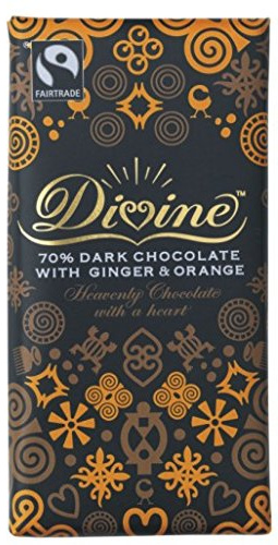 Divine 70% Dark with Ginger and Orange Fairtrade Chocolate 100 g (Pack of 5)