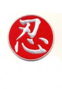 Budodrake Ninjutsu NIN Schriftzeichen Aufnäher (rot-weiß)