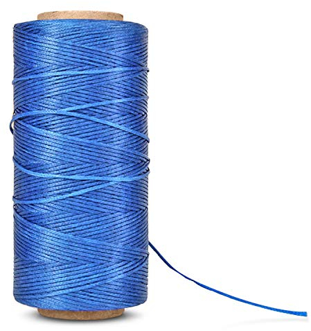 Flexzion 150D Leder Nähen 260m x 1mm, 284 Yard Gewachste Schnur, Gewachstes Robustes Garn für Leder, Wachs Faden Wachsfaden Nähgarn Nähte Handwerk DIY Buchbinden Lederhandwerk - Blau