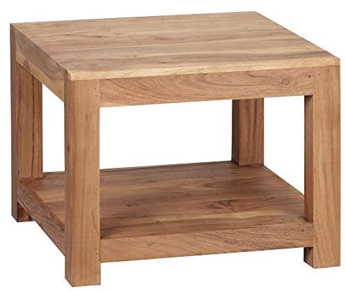 Wohnling Couchtisch Mumbai Massiv-Holz Akazie 60x60 cm Wohnzimmer-Tisch Design dunkel-braun Landhaus-Stil Beistelltisch