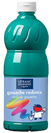 Lefranc Bourgeois Educación, gouache líquida Redimix, témperas para niños, 1L verde de esmeralda, pinturas para niños y manualidades