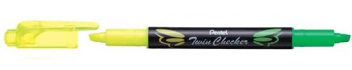 Pentel Textmarker TWIN CHECKER, 2 Spitzen, gelb/grün VE=12